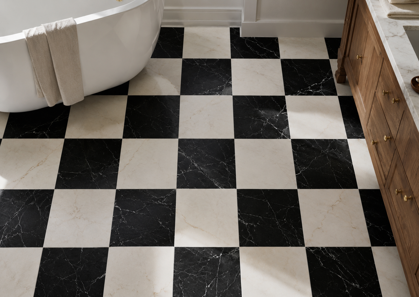 Checkerboard Marble Tile - Afyon White & Nero Marquina