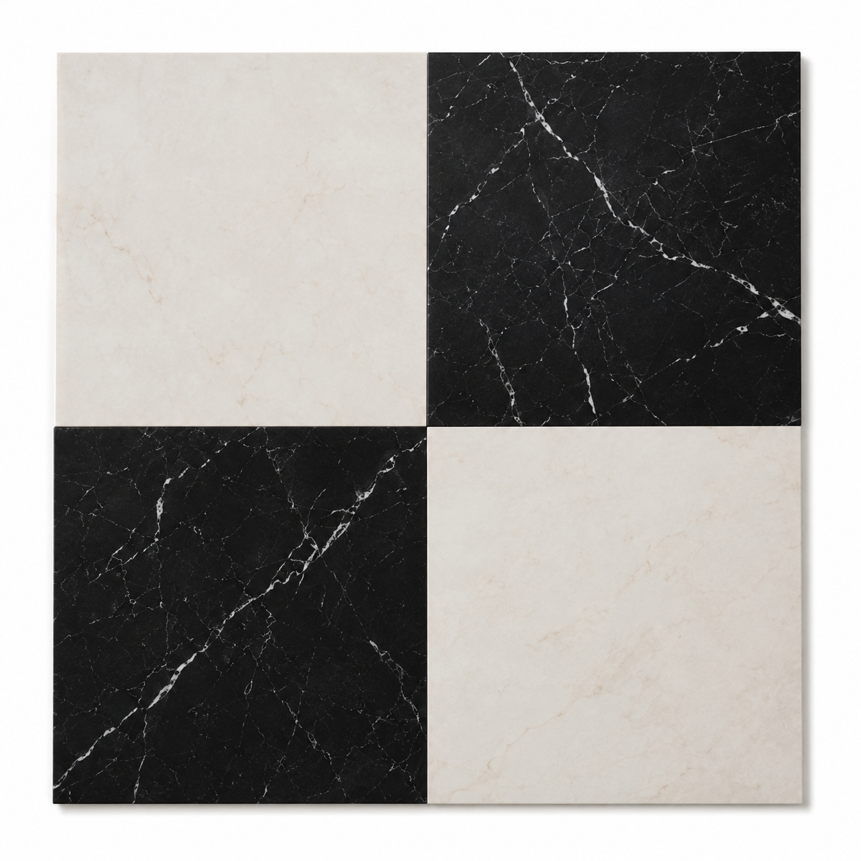 Checkerboard Marble Tile - Afyon White & Nero Marquina