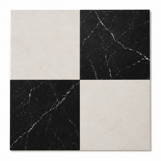Checkerboard Marble Tile - Afyon White & Nero Marquina