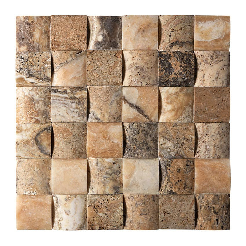 Antico Onyx Travertine 2’’ X 2’’ Mosaic Tumbled/Round-Faced (CNC-Arched) Wall Tile