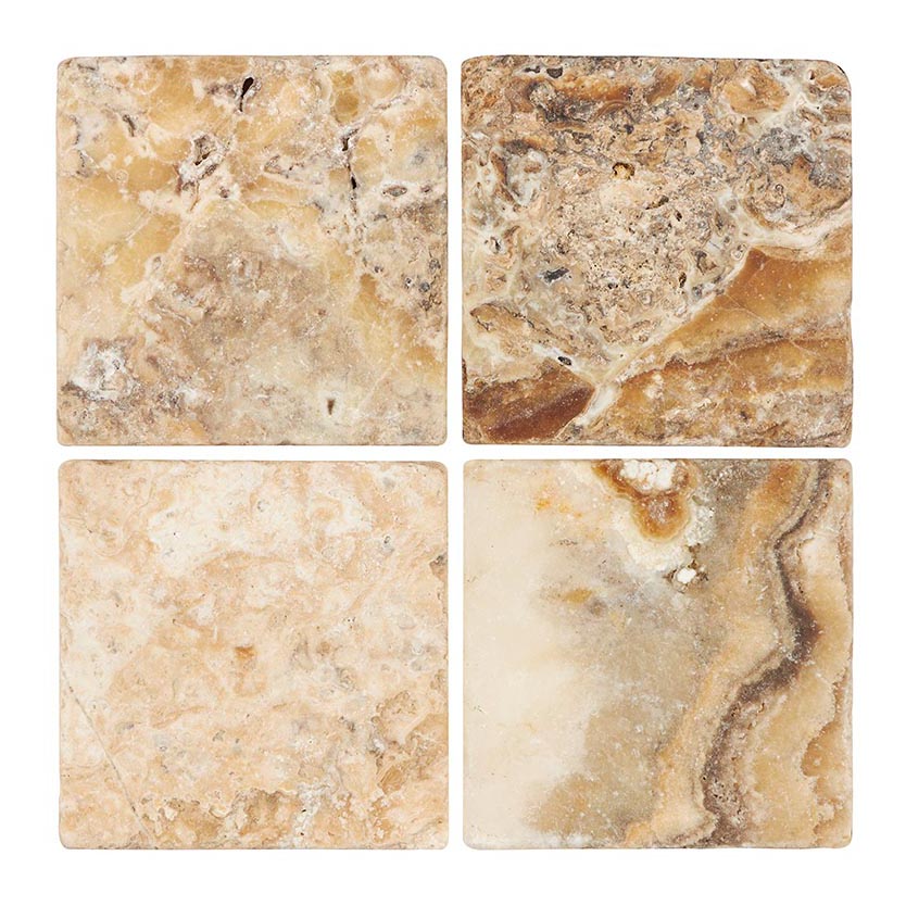 Antico Onyx Travertine 12’’ X 12’’ Tile Antiqued (Hand-Tumbled) Wall Tile
