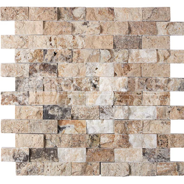 Antico Onyx Travertine 1’’ X 2’’ Brick Mosaic Split-Faced Wall Tile