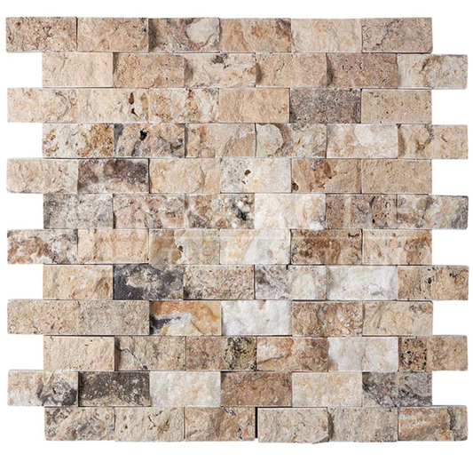 Antico Onyx Travertine 1’’ X 2’’ Brick Mosaic Split-Faced Wall Tile