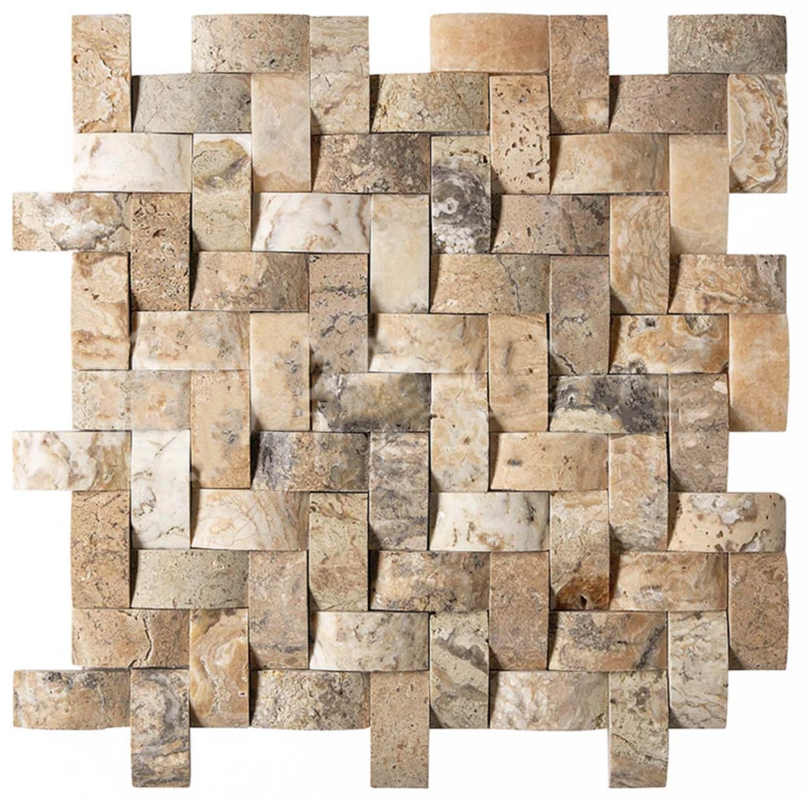 Antico Onyx Travertine 1’’ X 2’’ Herringbone Mosaic Round-Faced (CNC-Arched) Wall Tile