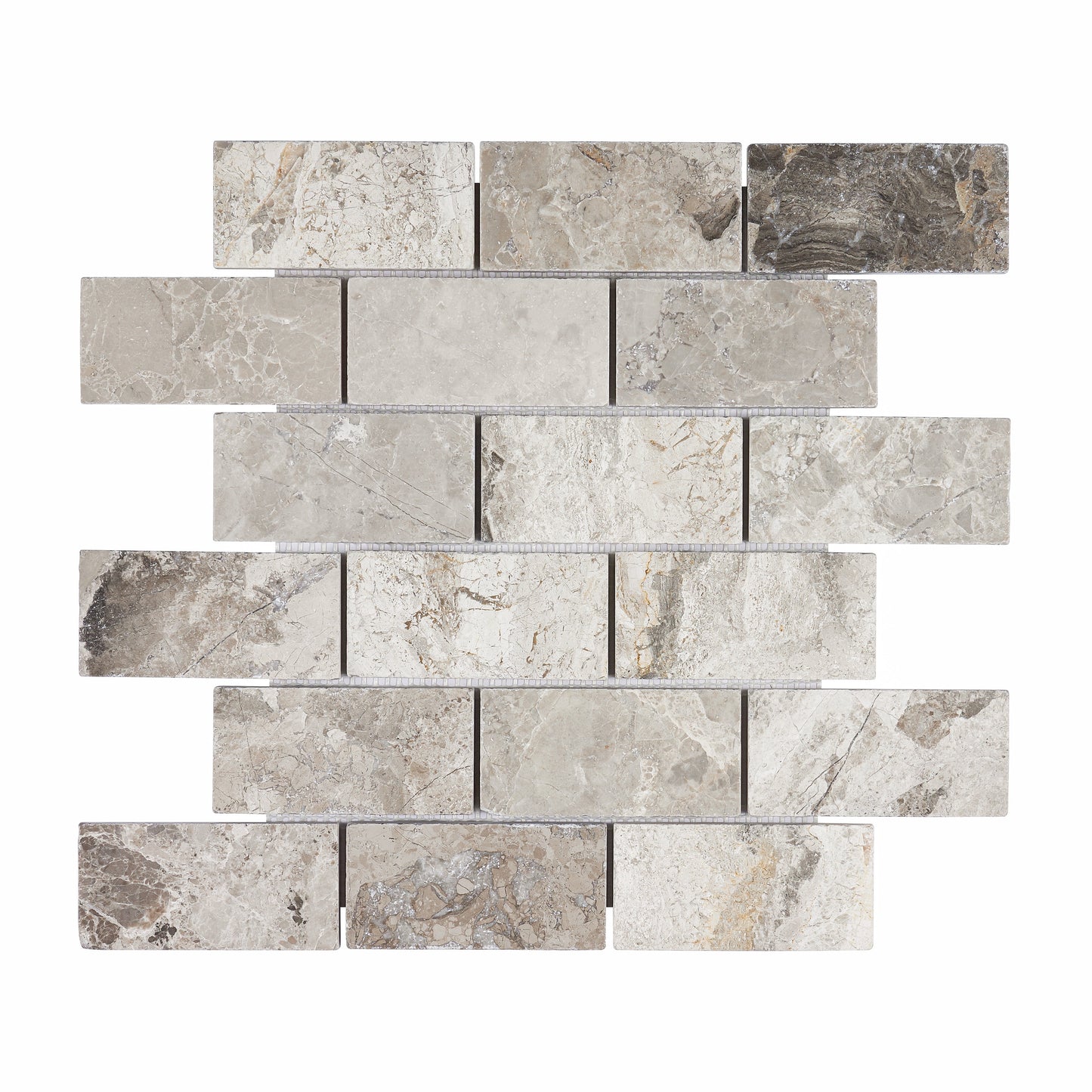 Atlantic Gray Marble 2’’ X 4’’ Brick Mosaic Tumbled / 1 sheet Wall Tile