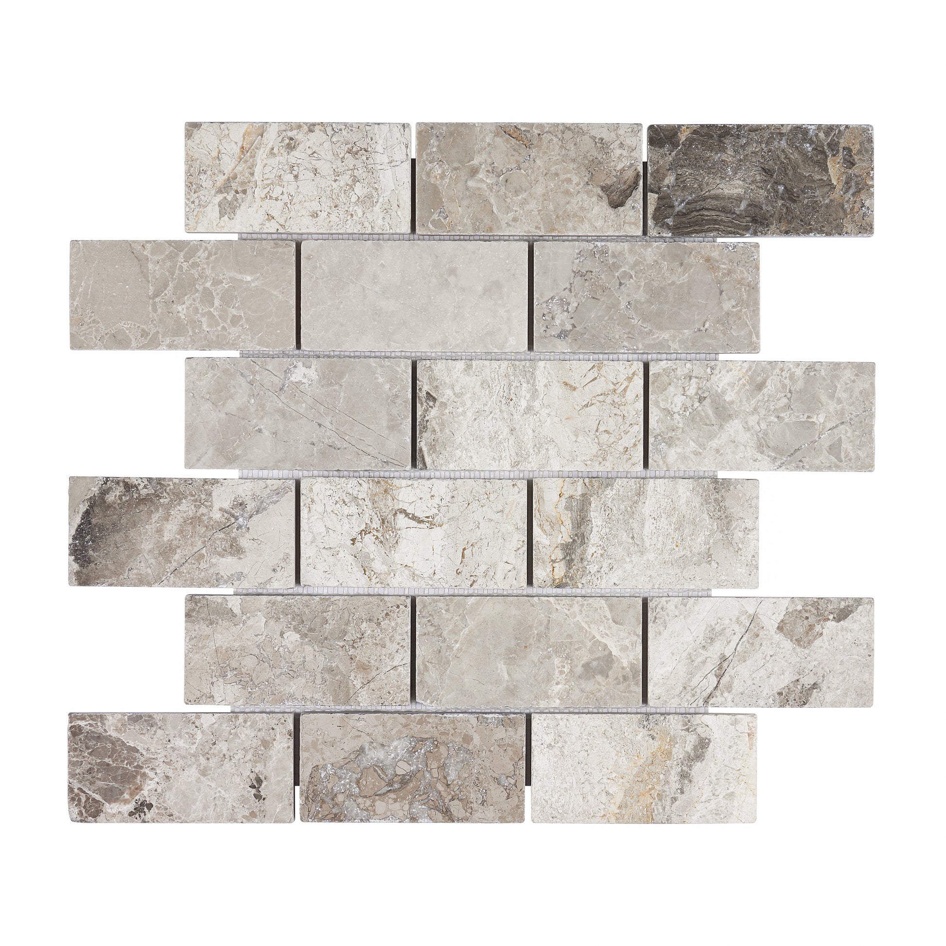 Atlantic Gray Marble 2’’ X 4’’ Brick Mosaic Tumbled / 1 sheet Wall Tile