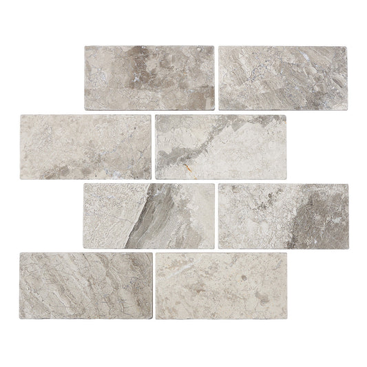 Atlantic Gray Marble 2’’ X 6’’ Brick Mosaic Split-Faced Wall Tile