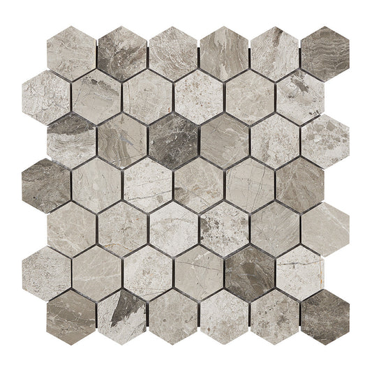 Atlantic Gray Marble 2’’ X 2’’ Hexagon Mosaic Polished/Honed Wall Tile