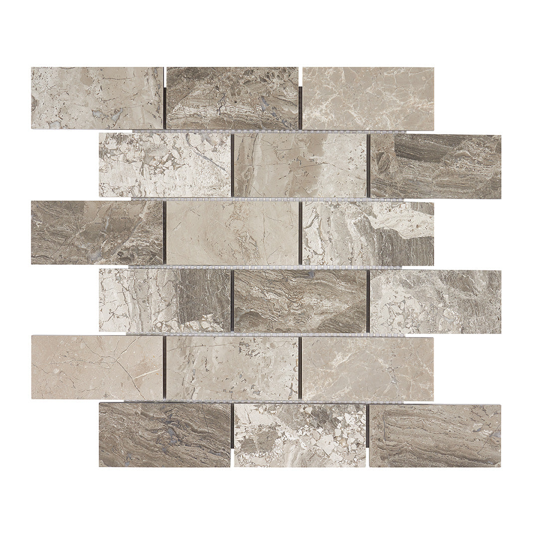 Atlantic Gray Marble 2’’ X 4’’ Brick Mosaic Tumbled/Polished/Honed Wall Tile