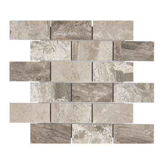 Atlantic Gray Marble 2’’ X 4’’ Brick Mosaic Tumbled/Polished/Honed Wall Tile