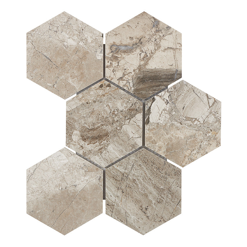 Atlantic Gray Marble 4’’ X 4’’ Hexagon Mosaic Polished/Honed Wall Tile