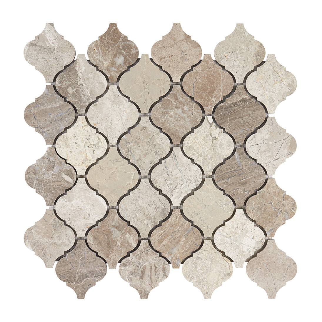 Atlantic Gray Marble 3’’ Arabesque Lantern Mosaic Polished/Honed Wall Tile