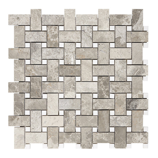 Atlantic Gray Marble Basketweave Mosaic (w/ White Dots) Polished/Honed Wall Tile