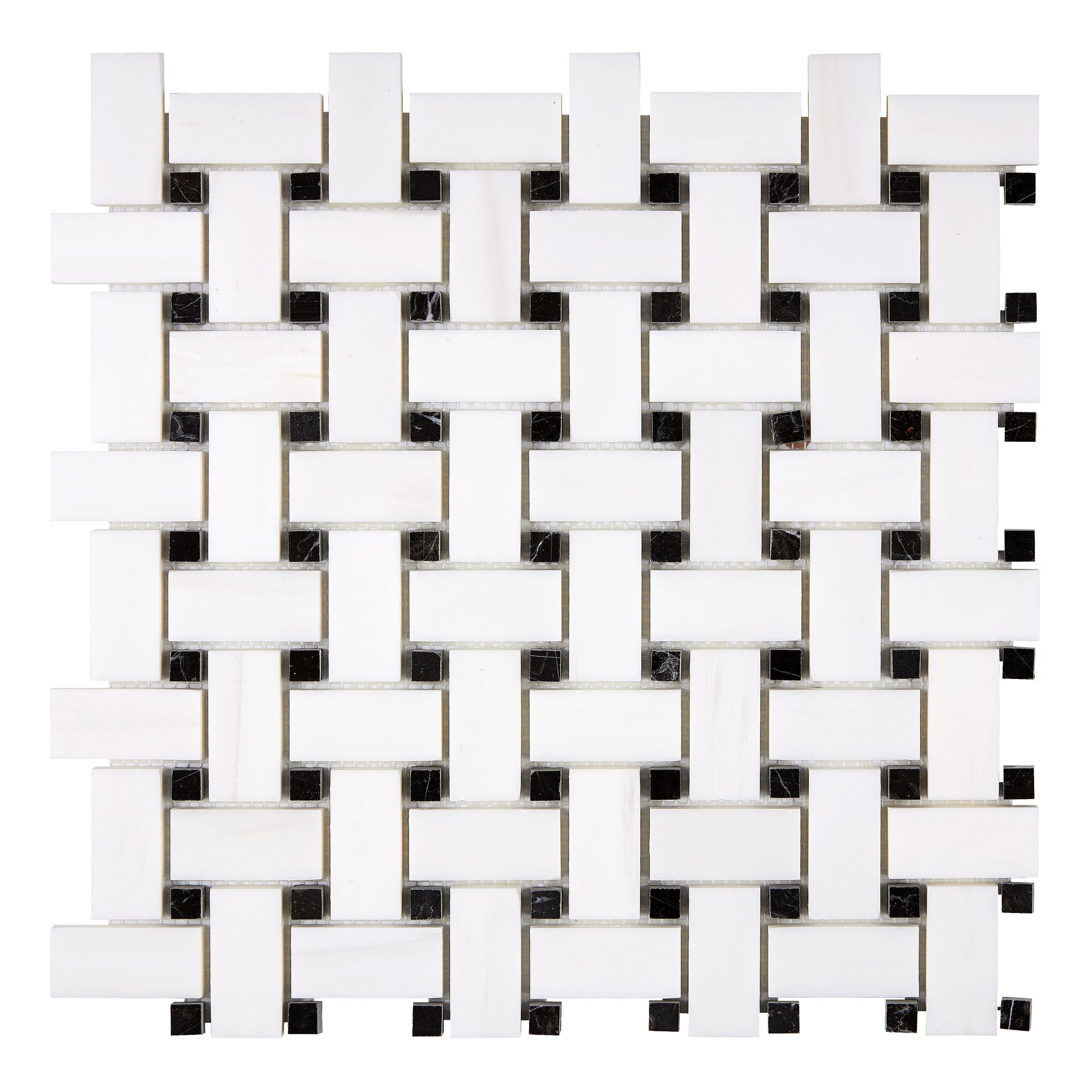 Bianco Dolomite Basketweave Mosaic (w/ Black) Polished/Honed Backsplash Tile