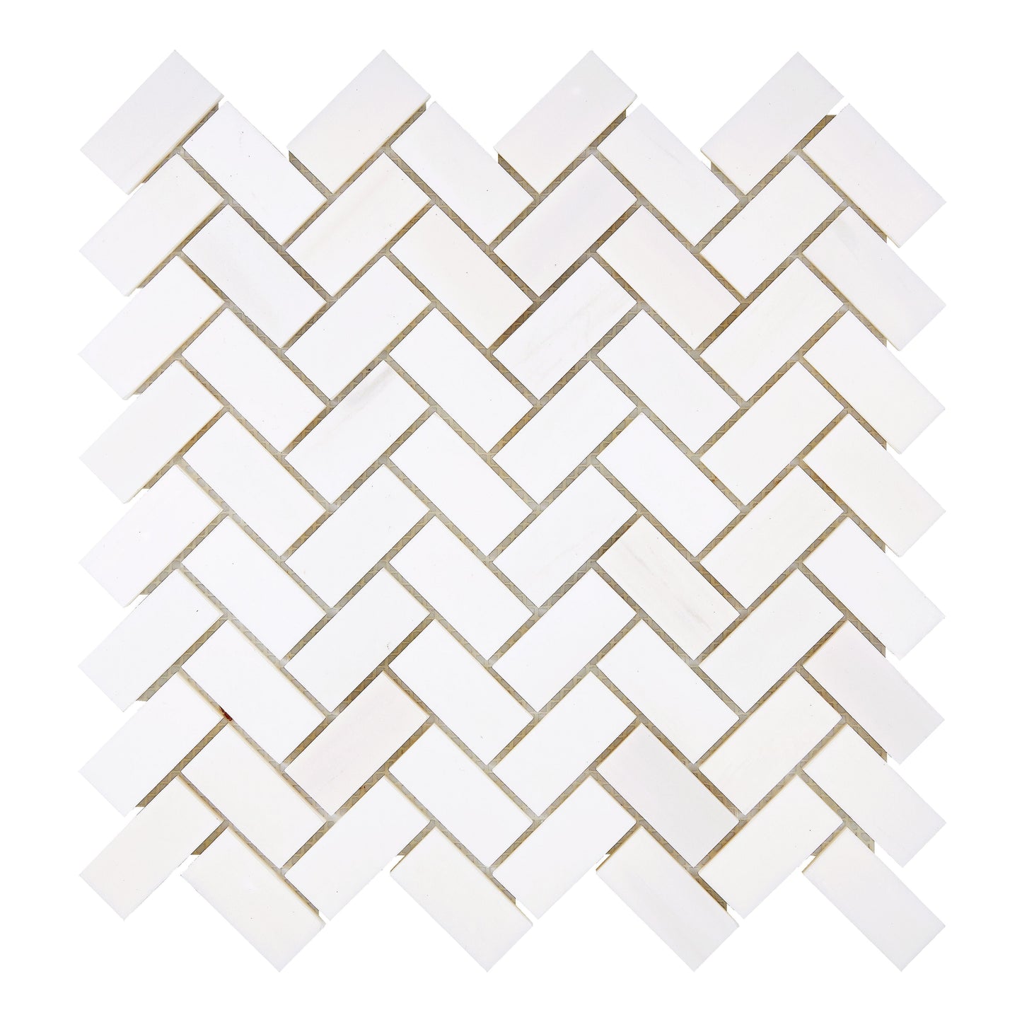 Bianco Dolomite 1’’ X 2’’ Herringbone Mosaic Round-Faced (CNC-Arched) & Honed Backsplash Tile