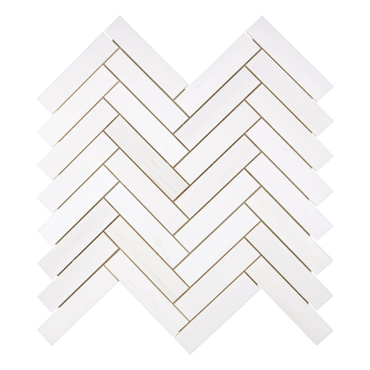 Bianco Dolomite 1’’ X 4’’ Herringbone Mosaic Polished/Honed Backsplash Tile