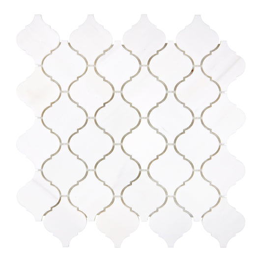 Bianco Dolomite 3’’ Arabesque Lantern Mosaic Polished/Honed Backsplash Tile
