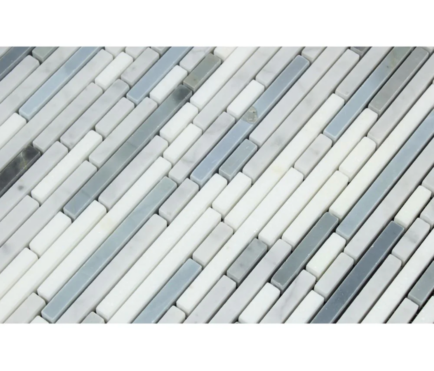 Bianco Carrara White Marble Bamboo Sticks Mosaic (w/ Blue-Gray)