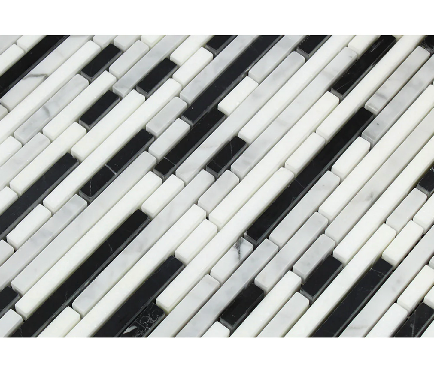 Bianco Carrara White Marble Bamboo Sticks Mosaic (w/ Black)