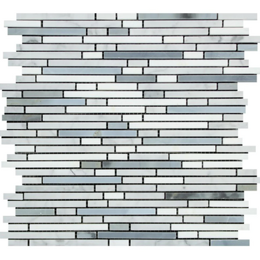Bianco Carrara White Marble Bamboo Sticks Mosaic with Blue-Gray Wall Tile
