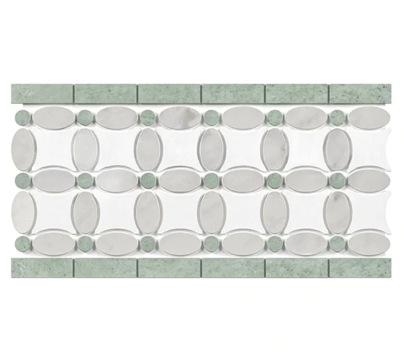 Bianco Carrara White Marble 5-3/4" X 11-1/4" Florida Flower Border (w/ Ming Green)