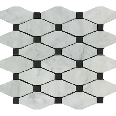 Bianco Carrara White Marble Octave Mosaic with Black Wall Tile