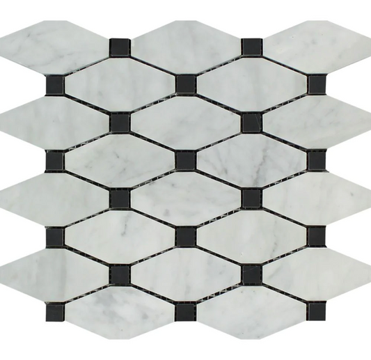 Bianco Carrara White Marble Octave Mosaic (w/ Black)