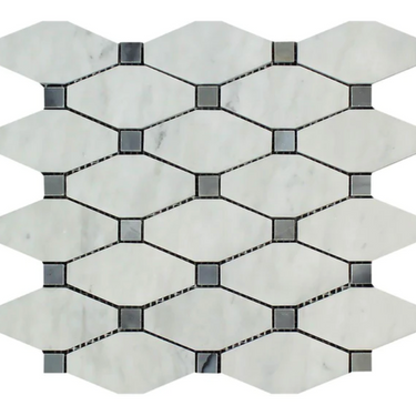 Bianco Carrara White Marble Octave Mosaic with Blue-Gray Wall Tile