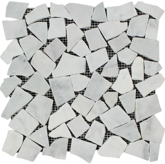Bianco Carrara White Marble Flat Pebble (Random Broken) Mosaic