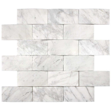 Bianco Carrara White Marble 2 X 4 Round-Faced Brick Mosaic Wall Tile