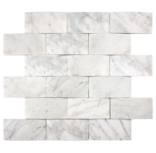 Bianco Carrara White Marble 2" X 4" Round-Faced Brick Mosaic