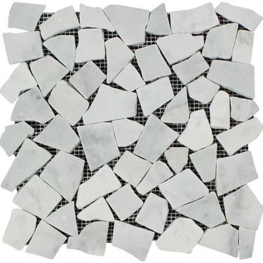 Bianco Carrara White Marble Flat-Pebble Mosaic - Tumbled