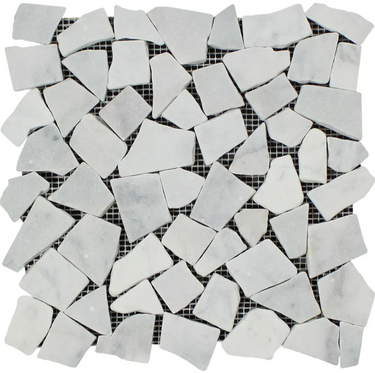 Bianco Carrara White Marble Flat-Pebble Mosaic - Tumbled