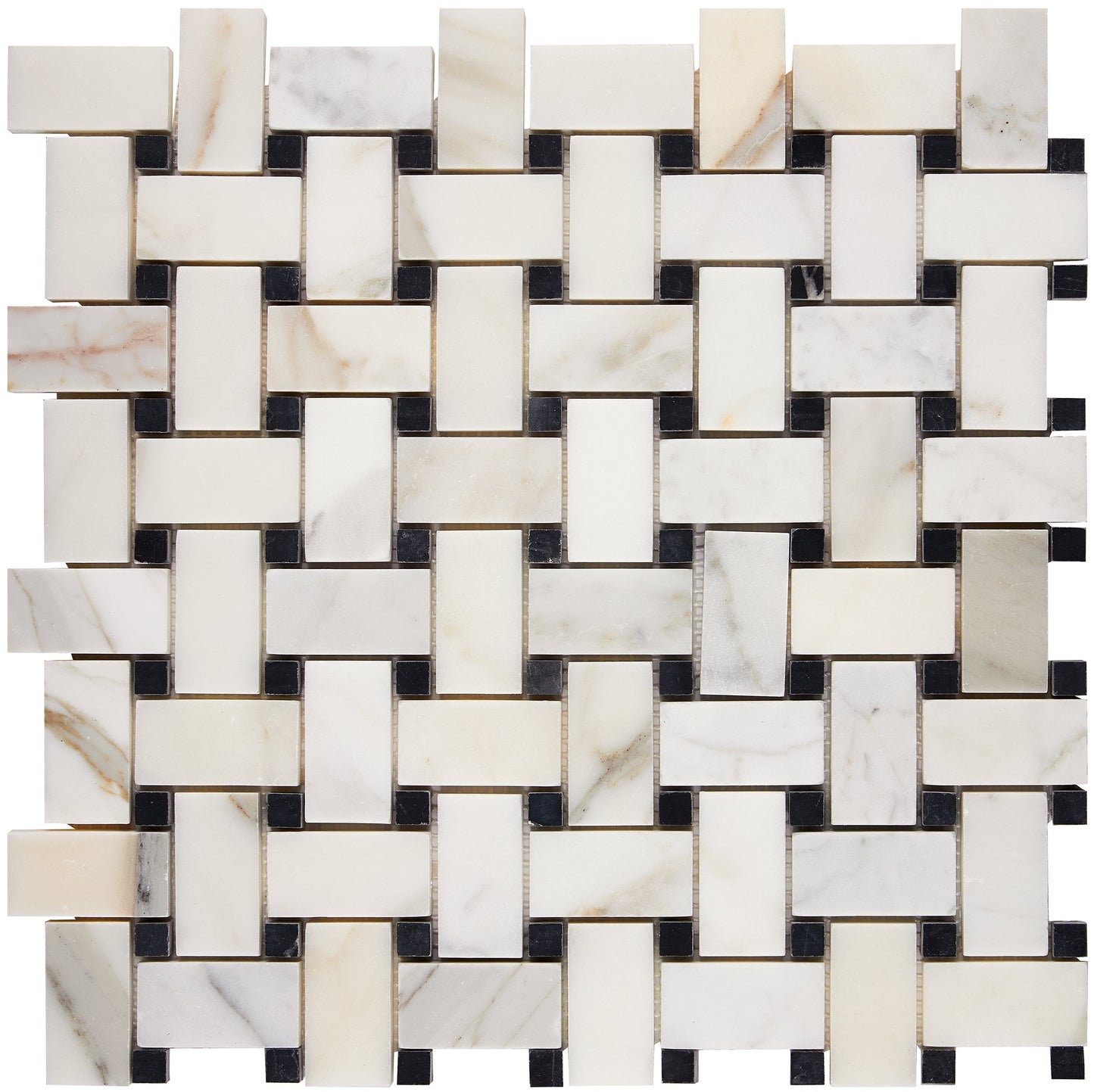 Calacatta Gold Marble Basketweave Mosaic (w/ Black) Wall Tile