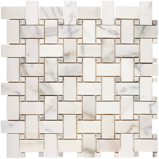 Calacatta Gold Marble Basketweave Mosaic Wall Tile