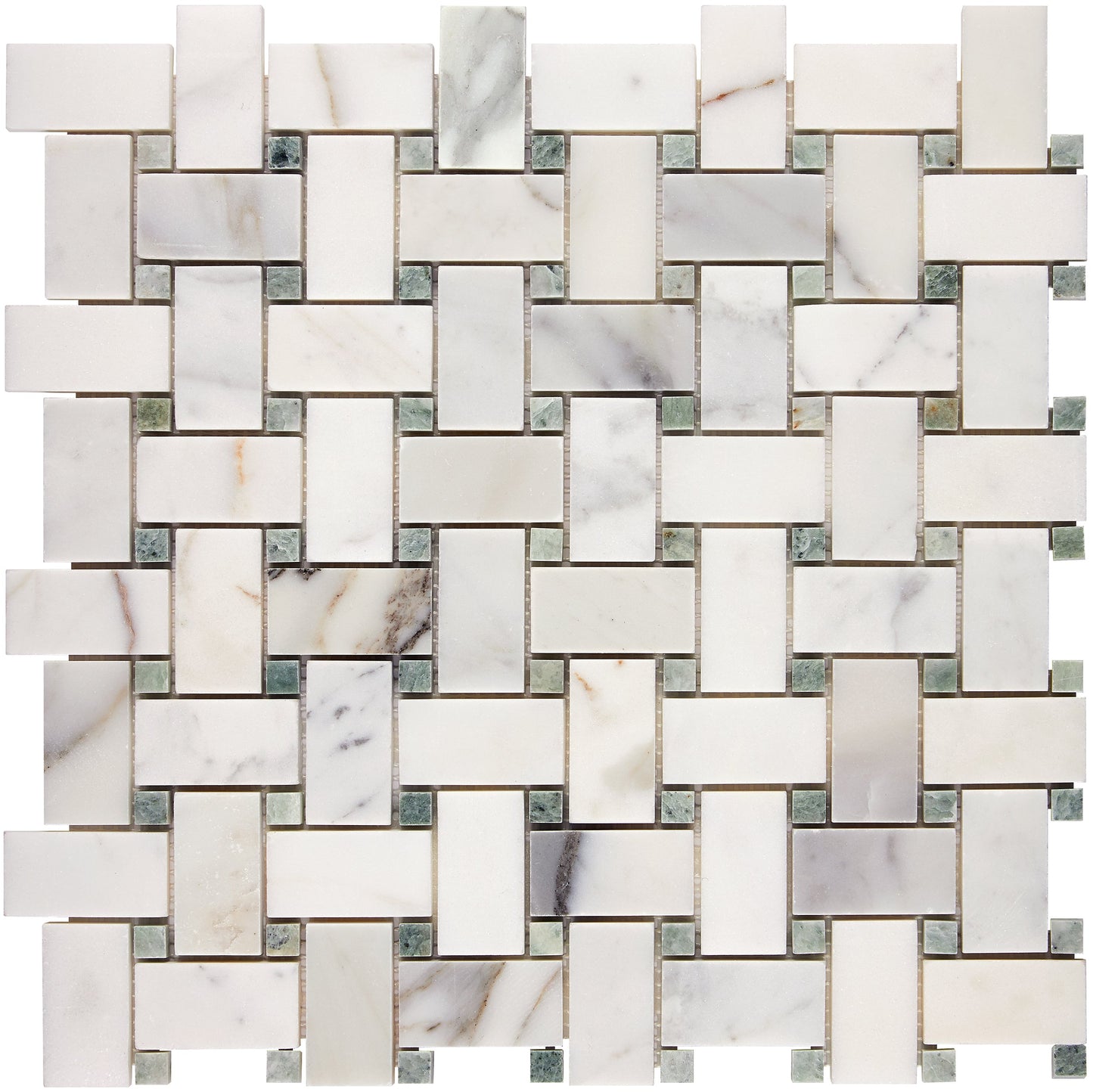 Calacatta Gold Marble Basketweave Mosaic (w/ Ming-Green) Wall Tile