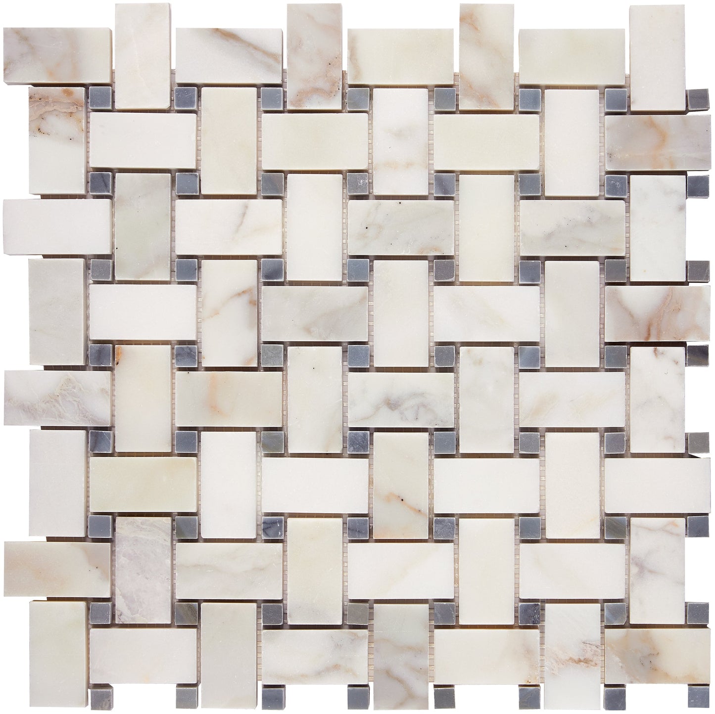 Calacatta Gold Marble Basketweave Mosaic (w/ Blue-Gray) Wall Tile
