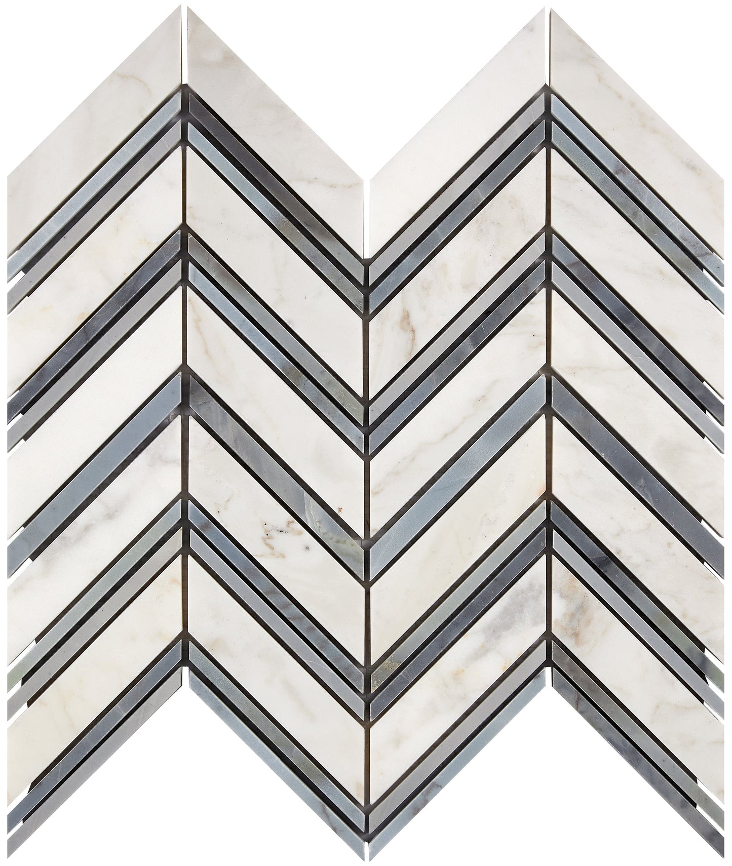 Calacatta Gold Marble Chevron Large Mosaic (w/ Blue-Gray) Wall Tile