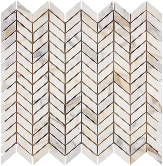 Calacatta Gold Marble Mini-Chevron Mosaic Wall Tile
