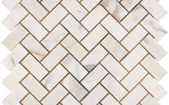 Calacatta Gold Marble 1’’ X 2’’ Herringbone Mosaic Wall Tile