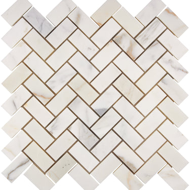 Calacatta Gold Marble 1’’ X 2’’ Herringbone Mosaic Wall Tile
