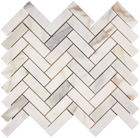 Calacatta Gold Marble 1’’ X 3’’ Herringbone Mosaic Wall Tile