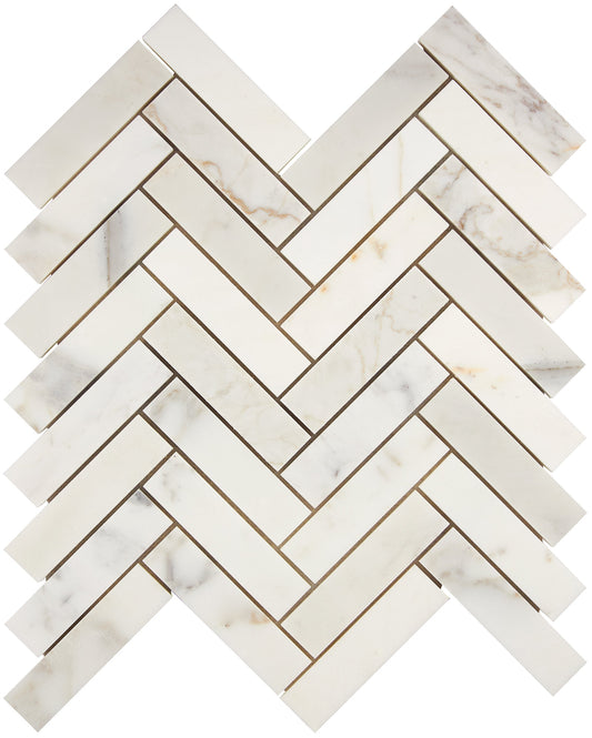Calacatta Gold Marble 1’’ X 4’’ Herringbone Mosaic Wall Tile