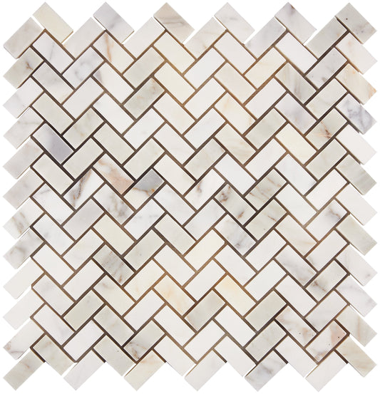Calacatta Gold Marble 5/8’’ X 1-1/4’’ Mini-Herringbone Mosaic Wall Tile