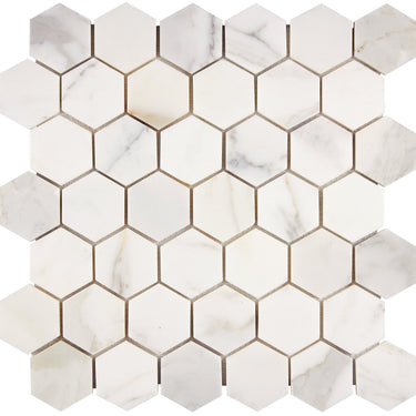Calacatta Gold Marble 2’’ X 2’’ Hexagon Mosaic Wall Tile