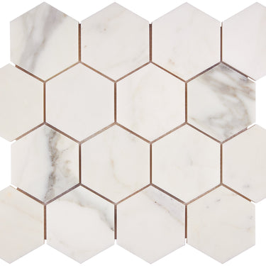 Calacatta Gold Marble 3’’ X 3’’ Hexagon Mosaic Wall Tile