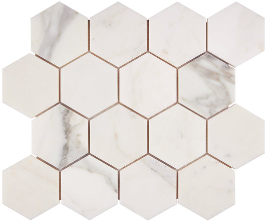 Calacatta Gold Marble 3’’ X 3’’ Hexagon Mosaic Wall Tile