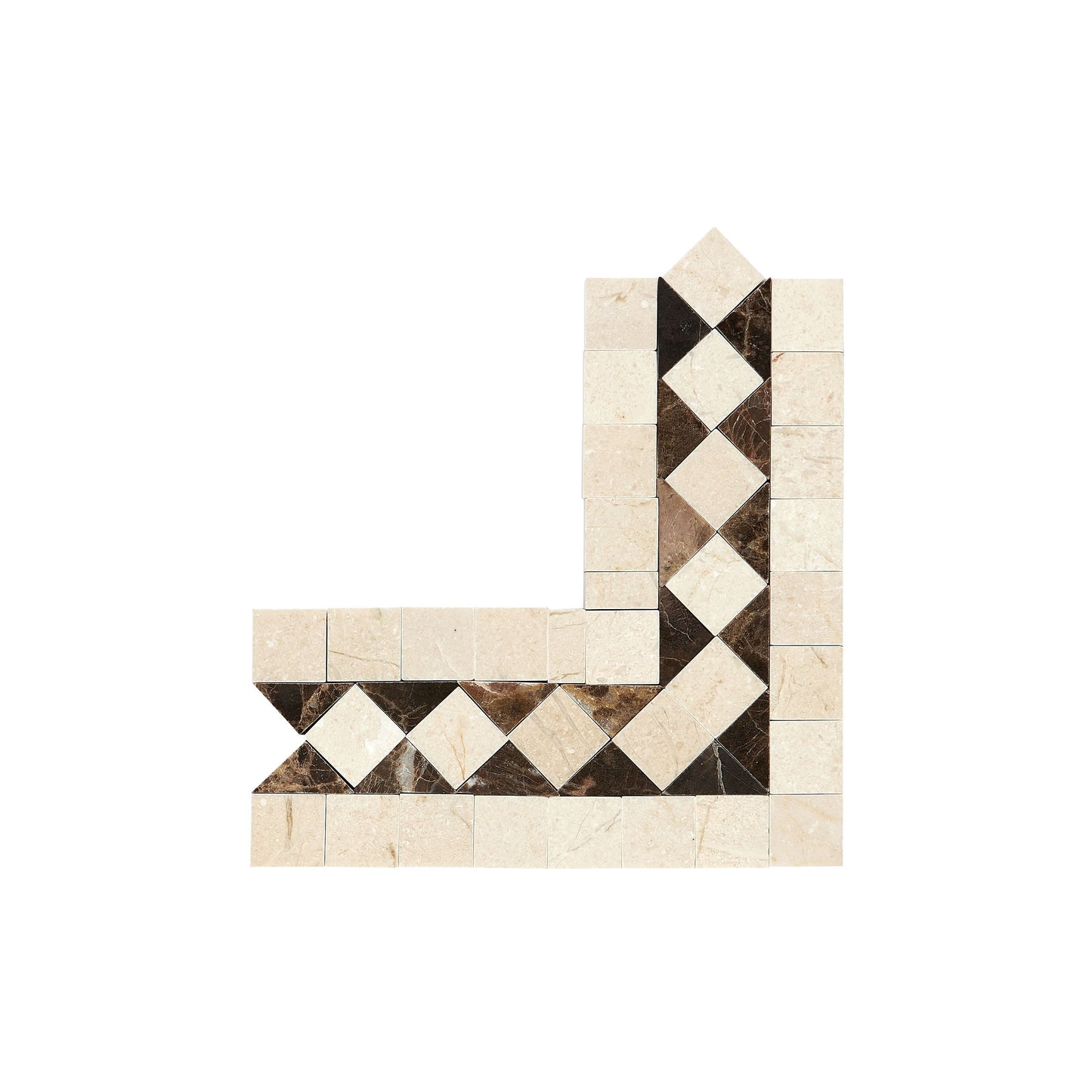 Crema Marfil Marble BIAS Border Corner w/ Emperador Dark Dots Polished / 1 pcs. Accent & Trim Tile
