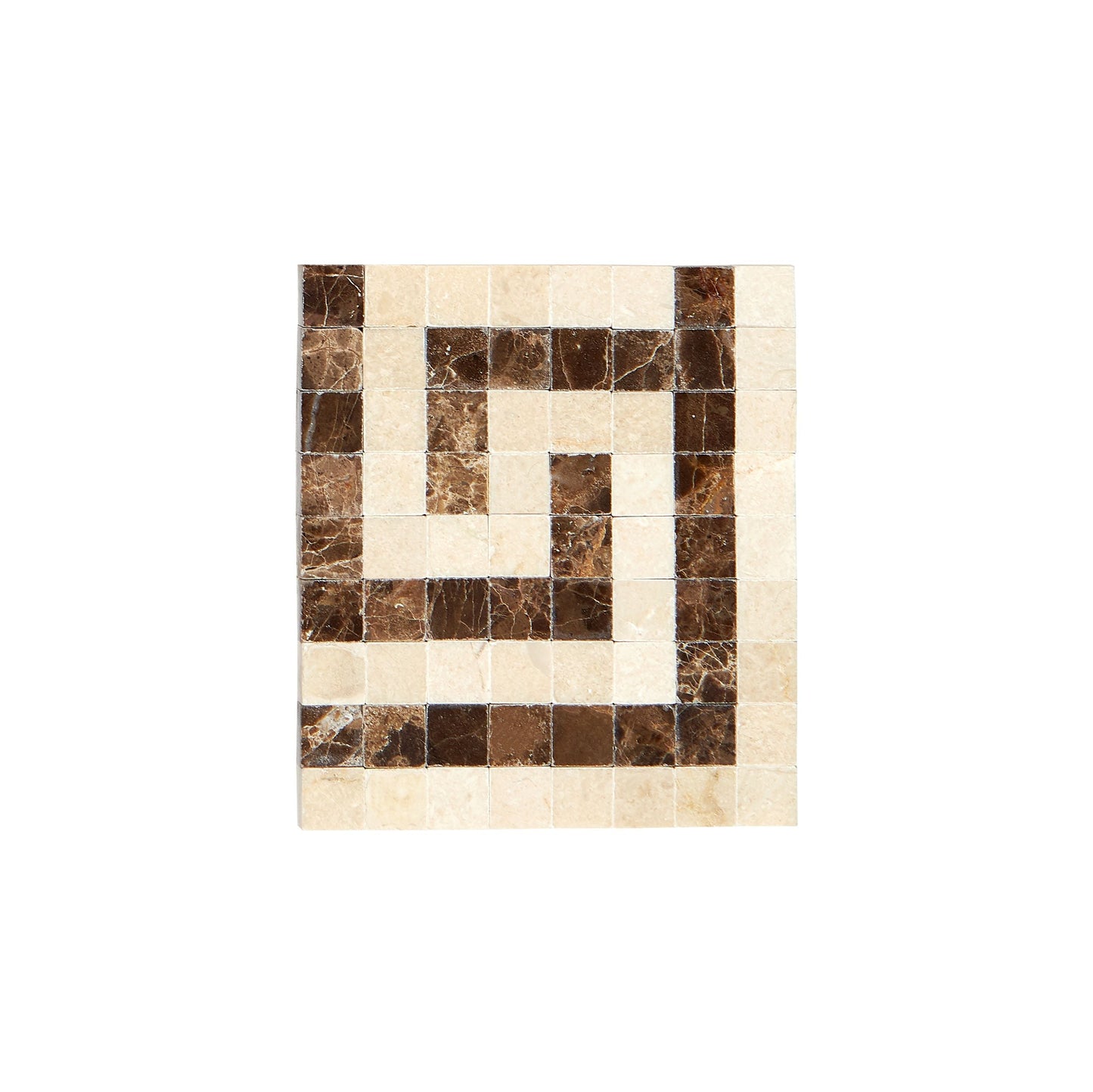 Crema Marfil Marble Greek Key Border Corner w/ Emperador Dark Polished / 1 pcs. Accent & Trim Tile