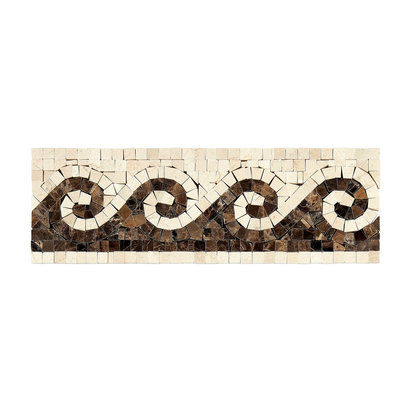 Crema Marfil Marble Wave Border w/ Emperador Dark Polished / 1 pcs. Accent & Trim Tile